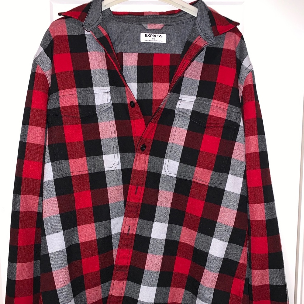 EXPRESS Plaid Shirt - Red Gray Black - Large